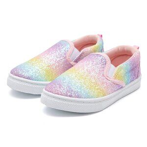 K KomForme Toddler Size 11 Slip-On Shoes Glitter Rainbow Canvas Durable Sole